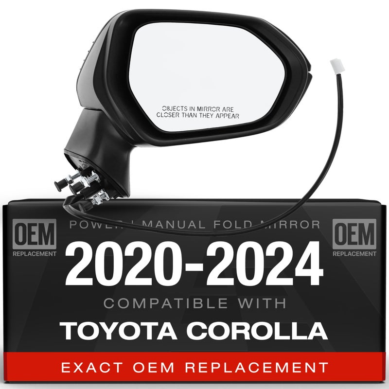 Passenger Side Mirror Replacement  Compatible with 20202024 Toyota Corolla Sedan  Powered adjustment Manual Folding Convex Glass Black 5H3P  OEM 8791012F60 8791002916 8791002928 TO1321391